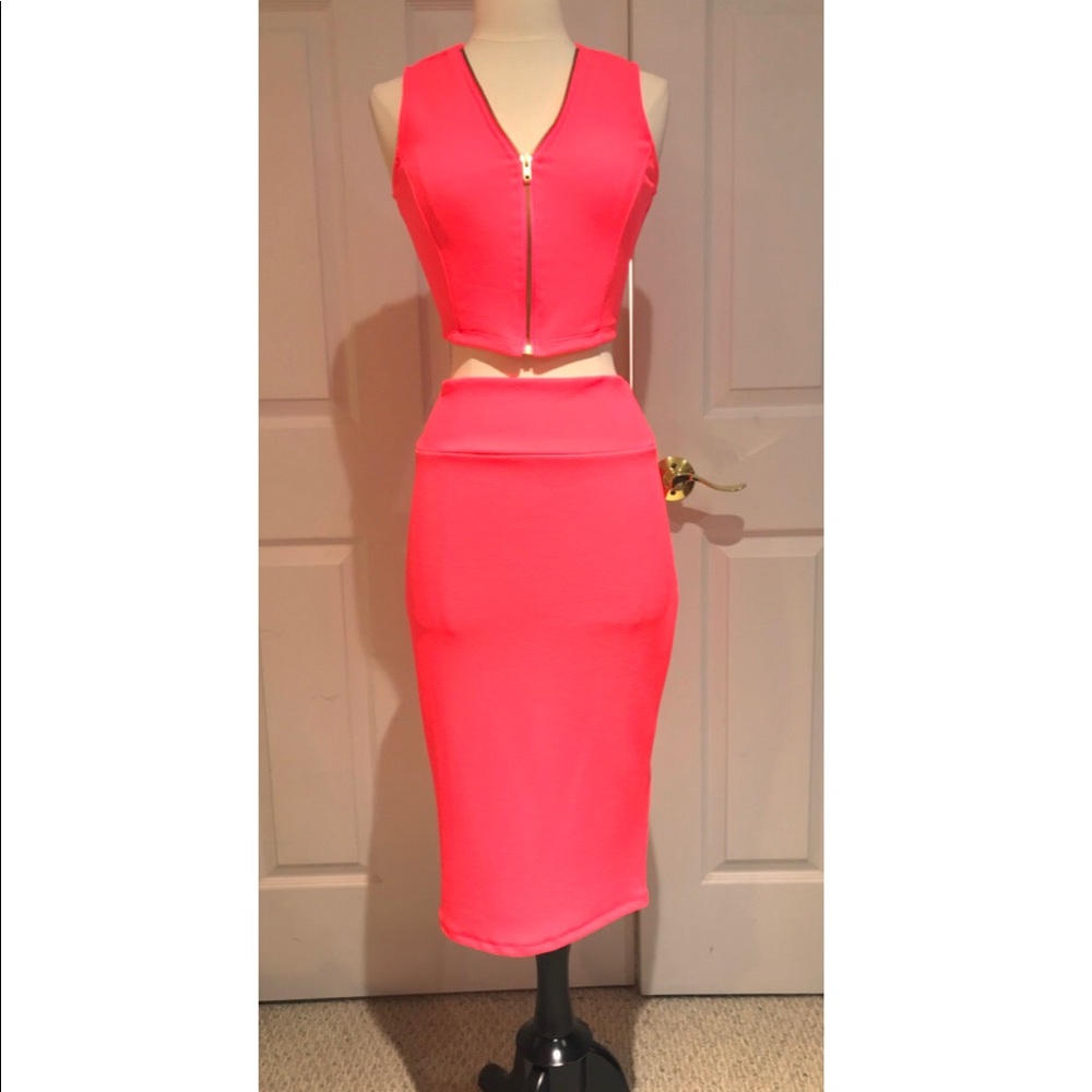 Neon Coral Two Piece Dress NWT